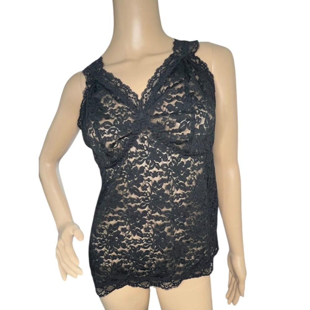 Torrid Black Sheer Floral Lace Sleeveless Lingerie Tank Top With Scalloped Trim